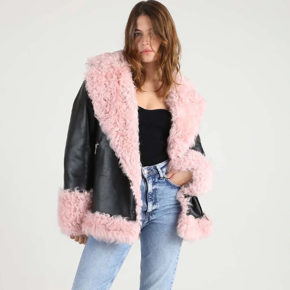 Charlotte Simone Bowie leather fur trim Jacket - Picture 1 of 8